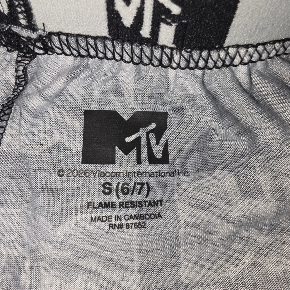 MTV Kids Pajama Pants Black White Logo Print Sleepwear S 6/7 XI000BPTTG